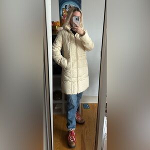 Vintage Moncler Knee-Length Cream Puffer Down Jacket. Very Good Condition.